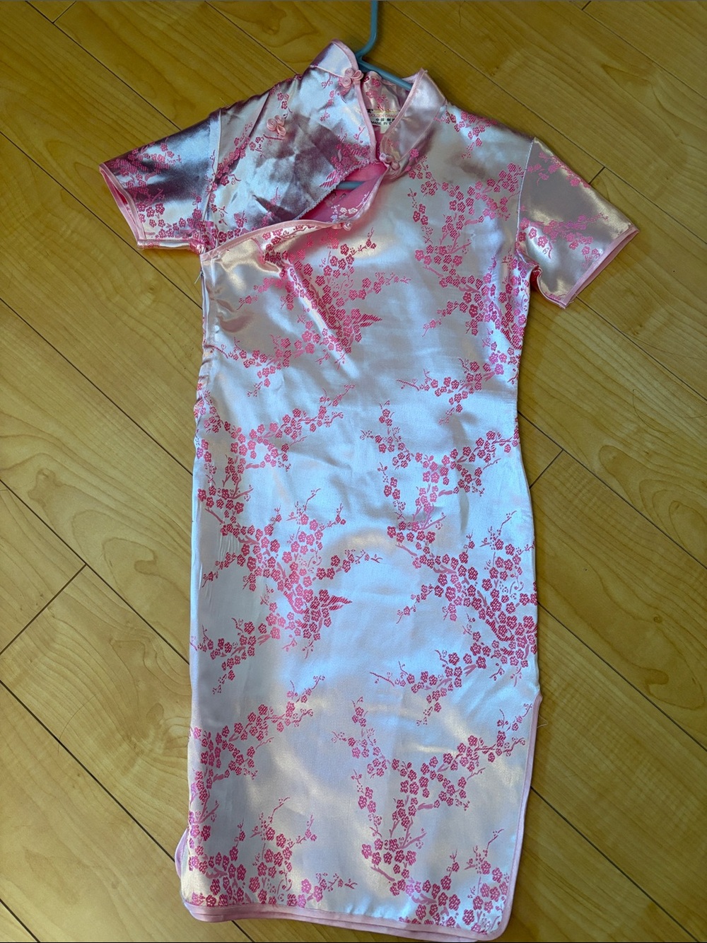 Pink Floral Satin Cheongsam-Style Kids Dress
